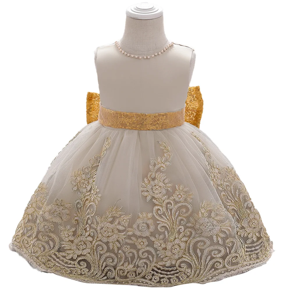 Za djevojčice Zlatno haljina Božićno čipkan vjenčanicu za djevojčice-цветочниц, ukrašen perlicama, Kostim princeze, Elegantan haljinu za rođendan djeteta 3