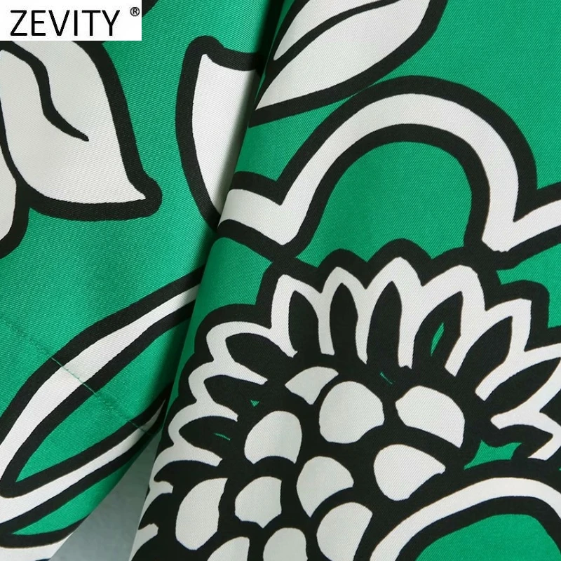 Zevity Za žene Vintage Bijeli Cvjetni print Zelena Bluza ženska V-izrez u obliku majica-kimono s prorezom Šik slobodan košulje i Majice LS9609 3