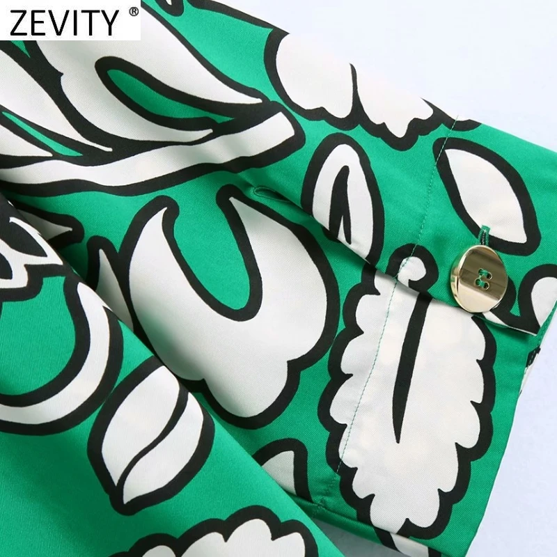 Zevity Za žene Vintage Bijeli Cvjetni print Zelena Bluza ženska V-izrez u obliku majica-kimono s prorezom Šik slobodan košulje i Majice LS9609 4