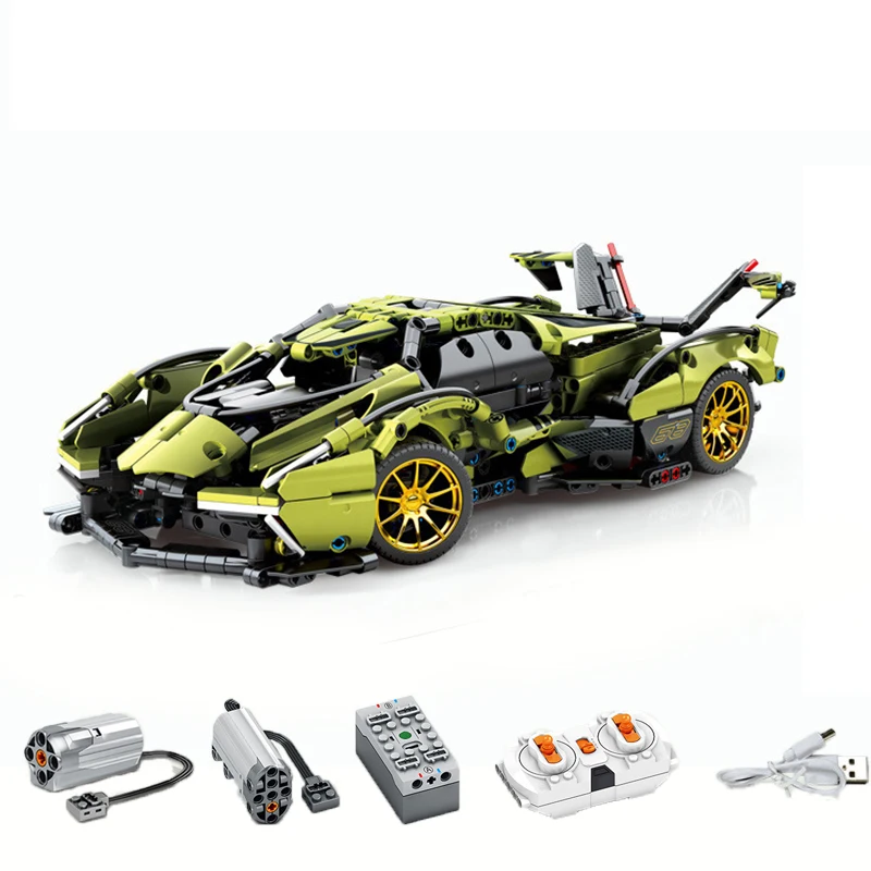 Стоковый Tehnički radio kontrolirani automobil Lamborghini V12 Vision Gran Turismoed Model Cigle MOC Utrke Superautomobil Gradivni Blokovi, Igračke za djecu 5