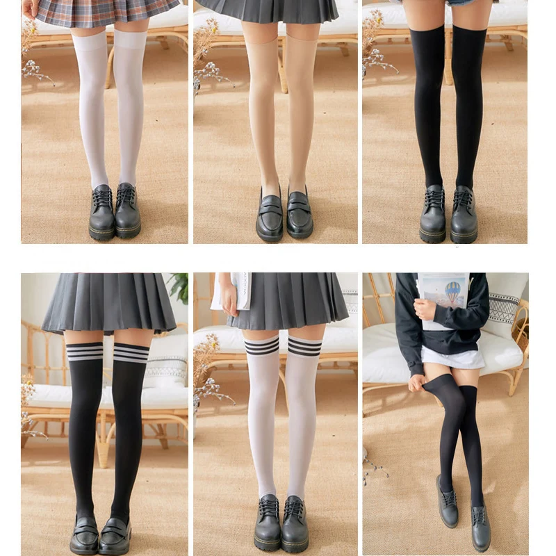 1 Par čarapa u traku za djevojčice, za žene, iznad koljena, do bedra, iznad koljena, Čarape za žene, djevojčice, toplo golfs, crni/bijeli 4