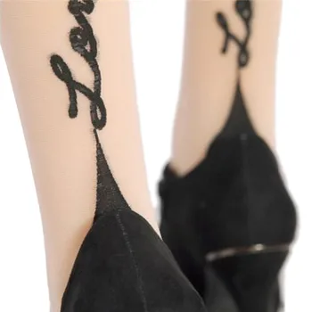 1 Par Trendi Ženski Spolni Čarapa, Hulahopke Engleskom Ljubavna Pisma Tetovaže Žakard Za Žene I Djevojke