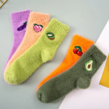 1 Par zimske ženske vunene čarape s slatka voćem, simuliraju Норковые baršun Čarape, Утолщают Toplo japanski potrošačke podu U Spavaćoj sobi Sox Harajuku