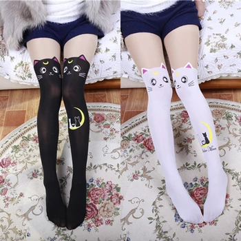 1 Par ženskih drago seksualnih 3D crtani mačji čarapa na bedra Iznad koljena, Duge čarape, Hulahopke za devojčice, Žene, žene