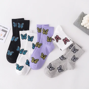 1 Par ženskih čarapa Nove čarape-leptir Ulica odjeća Harajuku Kawaii Crtani čarape na pruge Modni zabavne pamučne čarape s po cijeloj površini za posadu