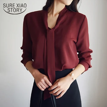 2022 jesenski ženska odjeća dugih rukava kravata ženske košulje korejski slobodna шифоновая bluza košulja ženska monotono bluza 699C 30