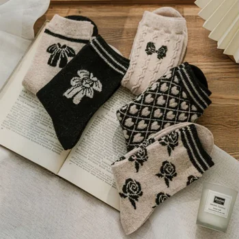 5 Parova Srednje cijevi Согревают Čarape Duge 2021 Nova Moda Korejski Stil Ženske čarape Zimske obložen sa po cijeloj površini Kawai Čarape Calzini