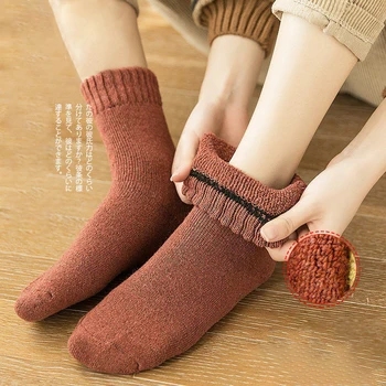Anewmorn Debeli frotir tkanina ženske čarape Zimske Tople Ravnici Meke podne ženske čarape Prozračne i Udobne osnovne čarape