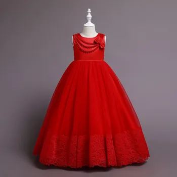 Haljina za djevojčice suknja s dugim lukom haljina princeze crvena haljina dječja haljina za klavir za rođendan haljina sa draperijom