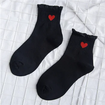 Jesen zima Nove trendy ženske čarape u japanskom stilu Duge svakodnevne prozračna Slatka crtani čarape s сердечком od pamuka srednje dužine