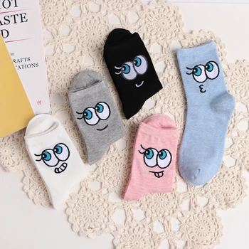Par prekrasnih očiju Dizajn Srednje Cijevi Ženske Čarape Jedinstvena Osobnost Velike Oči Crtani Ženske Čarape od čistog Pamuka