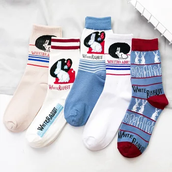 Zabavne Kreativne pamučne čarape s rabbit, ženske Modne crtani žakard čarape u cijevi, Visoke kvalitete, Sretan Sportska čarapa, Calcetines Mujer