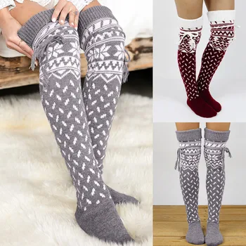 Ženske čarape Božićne tople Duge čarape do kukova Kukičane čarape iznad koljena Božićne Tople Čarape, Tajice Ženske čarape za spavanje