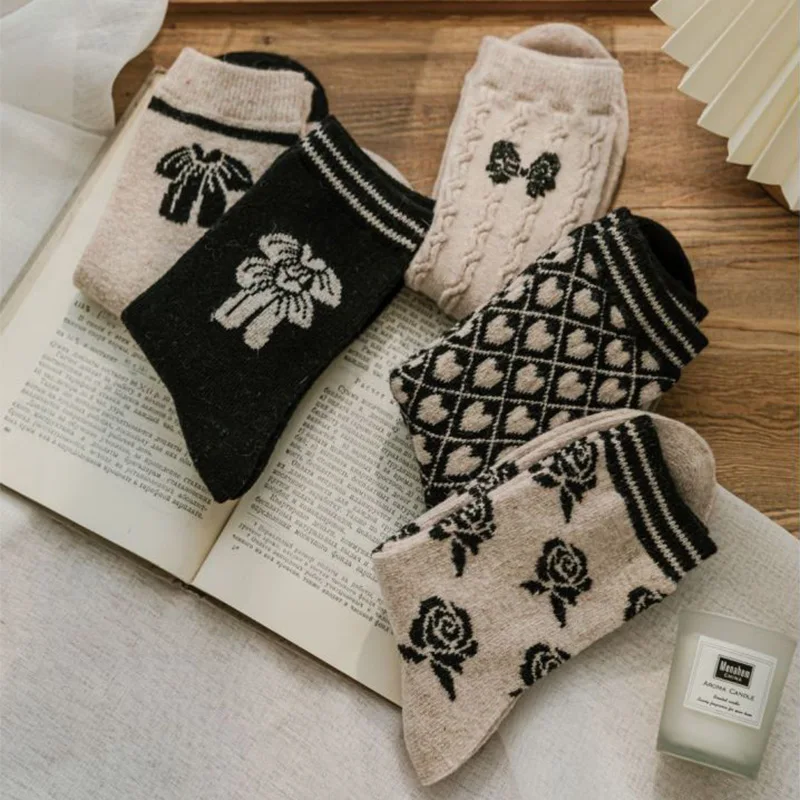 5 Parova Srednje cijevi Согревают Čarape Duge 2021 Nova Moda Korejski Stil Ženske čarape Zimske obložen sa po cijeloj površini Kawai Čarape Calzini 0