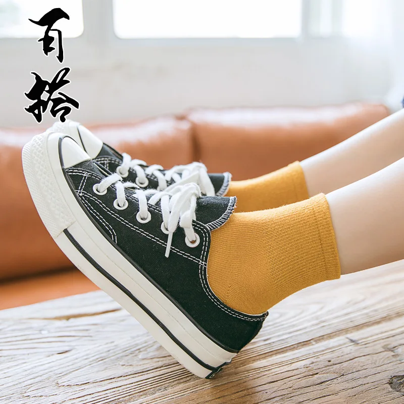 Proljeće i ljeto Čista Boja, Pamuk, ženske čarape Srednje dužine Korejski čarape Kawaii Ženske čarape Harajuku u опрятном stilu 5