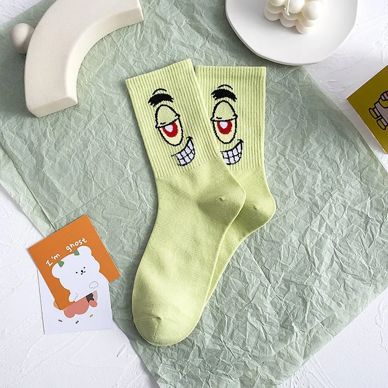 Žena Kawai anime Print karakter Jesensko-Zimskom Uzorak čarape Za cijevi Zabavno Izraz Boji Crtani Očiju Par Čarapa 1
